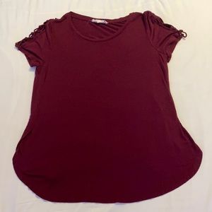 Maroon/Cabernet shirt with cut out sleeves